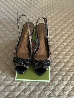 Naturalizer Leopard-Print Slingback Peep-Toe Heels - Brown/Black